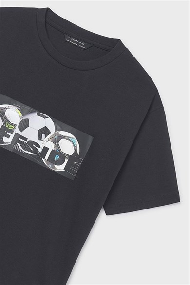 Mayoral Erkek Çocuk 8-18 Yaş Desenli Kısa Kol T-Shirt Siyah