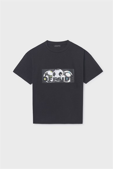 Mayoral Erkek Çocuk 8-18 Yaş Desenli Kısa Kol T-Shirt Siyah