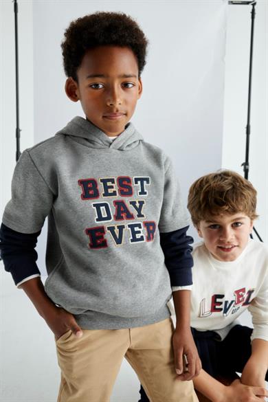 Mayoral Erkek Çocuk 8-18 Yaş İşlemeli Kapüşonlu Sweatshirt 7444 Füme