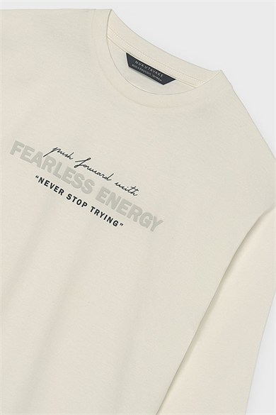 Mayoral Erkek Çocuk 8-18 Yaş Kabartma Desenli Uzunkol T-shirt Krem