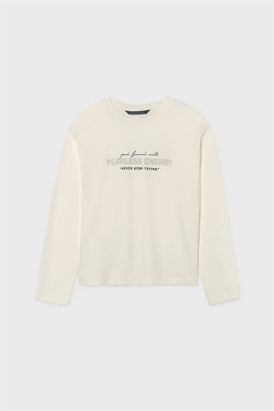 Mayoral Erkek Çocuk 8-18 Yaş Kabartma Desenli Uzunkol T-shirt Krem