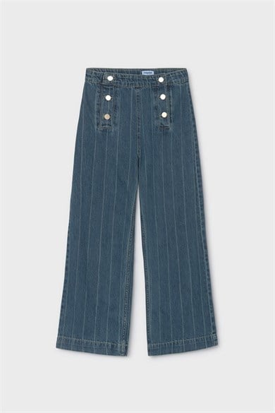 Mayoral Kız Çocuk 10-16 Yaş Çizgili Düğme Detaylı Denim Pantolon Kot Mavi