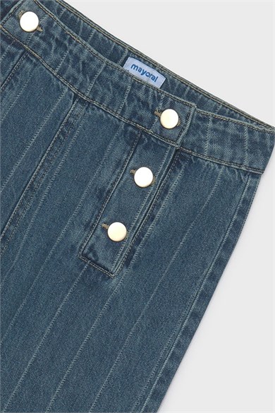 Mayoral Kız Çocuk 10-16 Yaş Çizgili Düğme Detaylı Denim Pantolon Kot Mavi
