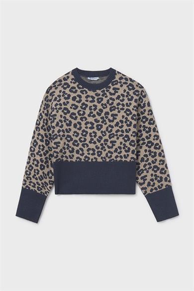 Mayoral Kız Çocuk 10-16 Yaş Leopar Desenli Triko Kazak Bej
