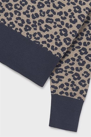 Mayoral Kız Çocuk 10-16 Yaş Leopar Desenli Triko Kazak Bej