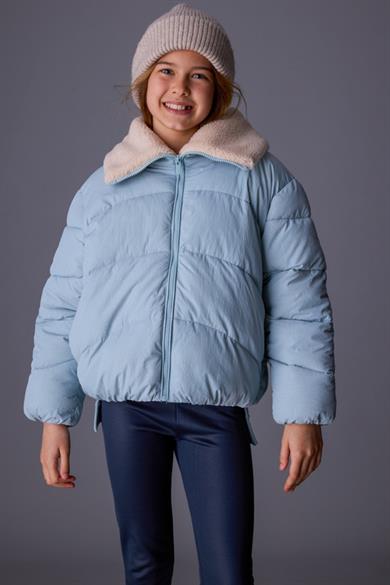 Mayoral Kız Çocuk 10-16 Yaş Peluş Yaka Detaylı Dolgulu Mont Mavi