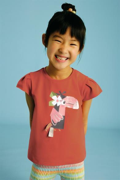 Mayoral Kız Çocuk 2-10 Yaş Desenli Kısakol T-shirt 3015 Kırmızı