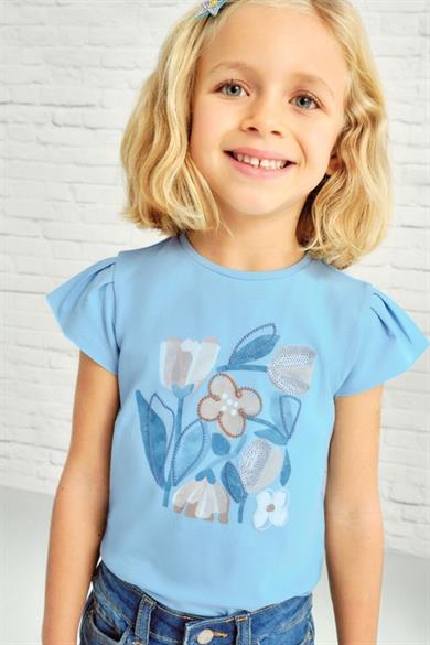 Mayoral Kız Çocuk 2-10 Yaş Desenli Kısakol T-shirt 3015 Mavi