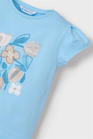 Mayoral Kız Çocuk 2-10 Yaş Desenli Kısakol T-shirt 3015 Mavi