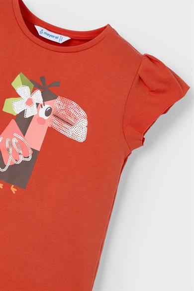 Mayoral Kız Çocuk 2-10 Yaş Desenli Kısakol T-shirt 3015 Kırmızı