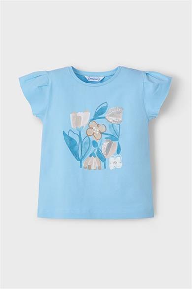 Mayoral Kız Çocuk 2-10 Yaş Desenli Kısakol T-shirt 3015 Mavi