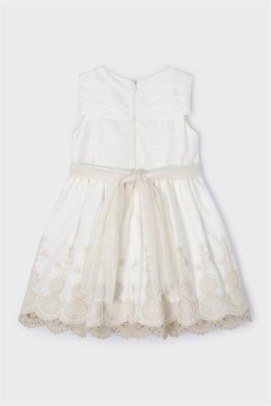 Mayoral Kız Çocuk 2-7 Yaş Güpürlü Keten Elbise 3917 Krem