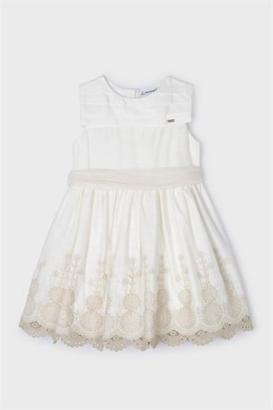 Mayoral Kız Çocuk 2-7 Yaş Güpürlü Keten Elbise 3917 Krem