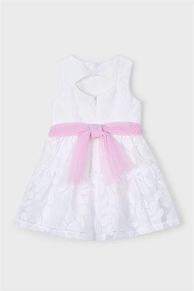 Mayoral Kız Çocuk 2-8 Yaş Desenli Çiçek Kemerli Elbise 3918 Beyaz