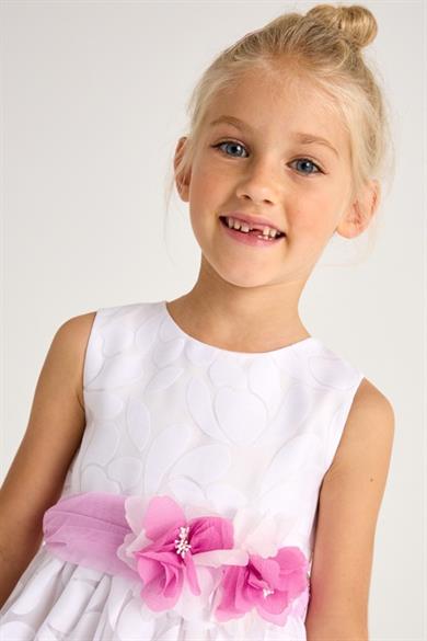 Mayoral Kız Çocuk 2-8 Yaş Desenli Çiçek Kemerli Elbise 3918 Beyaz