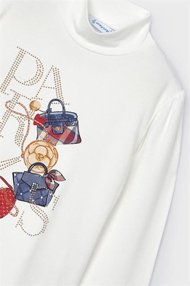 Mayoral Kız Çocuk 2-9 Yaş Balıkçı Yaka Uzunkol T-shirt 4061 Krem