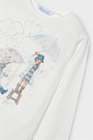 Mayoral Kız Çocuk 2-9 Yaş Baskılı Uzun Kol Body 4067 Krem