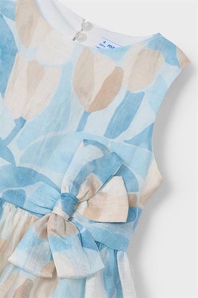 Mayoral Kız Çocuk 2-9 Yaş Desenli Fiyonk Detaylı Elbise 3913 Mavi