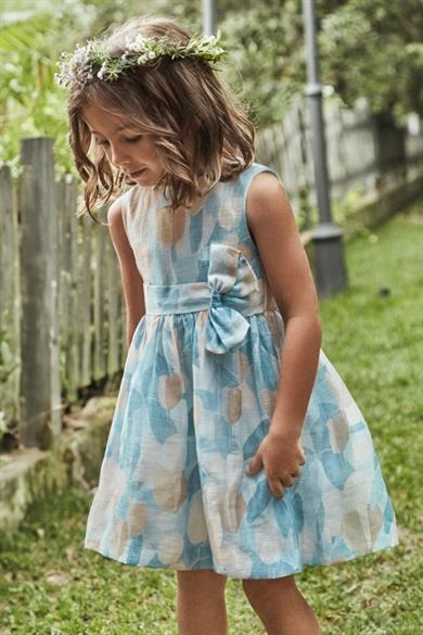 Mayoral Kız Çocuk 2-9 Yaş Desenli Fiyonk Detaylı Elbise 3913 Mavi