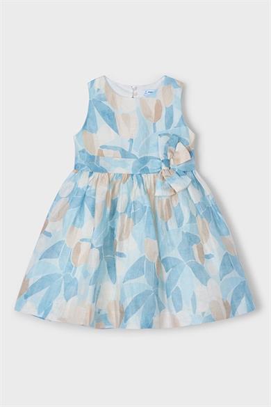 Mayoral Kız Çocuk 2-9 Yaş Desenli Fiyonk Detaylı Elbise 3913 Mavi