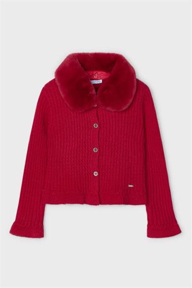 Mayoral Kız Çocuk 2-9 Yaş Yakası Kürk Detaylı Hırka 4362 Kırmızı