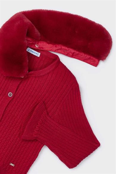 Mayoral Kız Çocuk 2-9 Yaş Yakası Kürk Detaylı Hırka 4362 Kırmızı