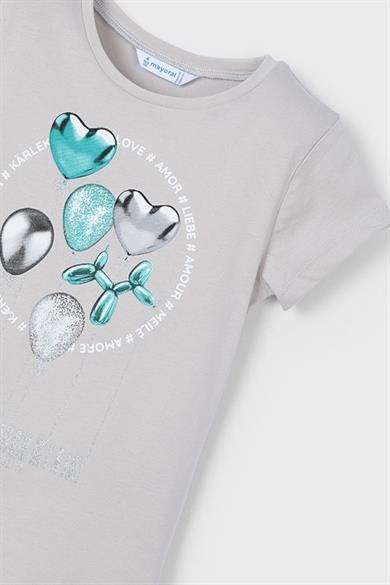 Mayoral Kız Çocuk 3-10 Yaş Desenli Kısakol T-shirt 3014 Gri