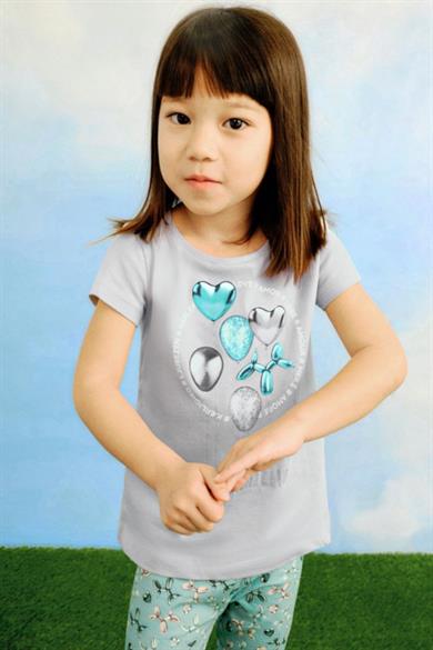 Mayoral Kız Çocuk 3-10 Yaş Desenli Kısakol T-shirt 3014 Gri