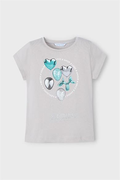 Mayoral Kız Çocuk 3-10 Yaş Desenli Kısakol T-shirt 3014 Gri