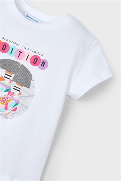 Mayoral Kız Çocuk 3-10 Yaş Desenli Kısakol T-shirt 3014 Beyaz