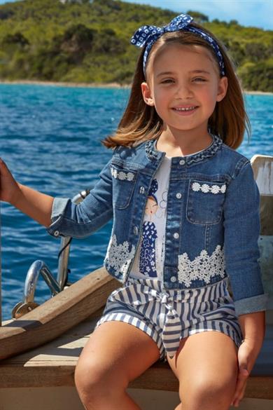 Mayoral Kız Çocuk 3-7 Yaş Fistolu Denim Ceket 3475 Kot Mavi