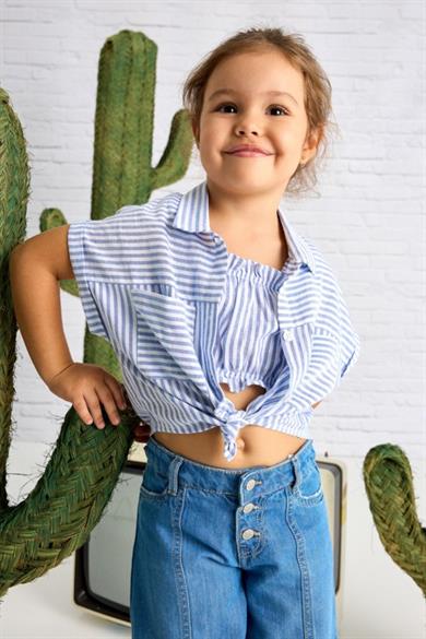 Mayoral Kız Çocuk 3-8 Yaş Gömlek-Crop İkili Takım 3185 Mavi