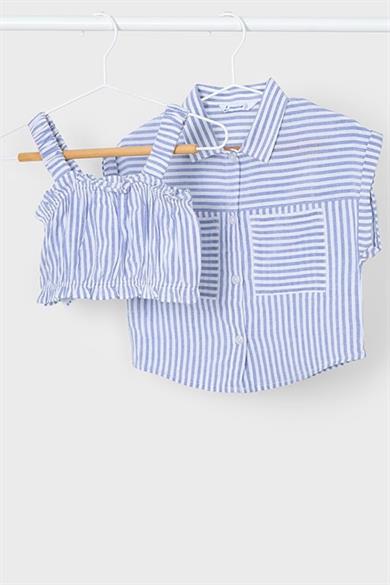Mayoral Kız Çocuk 3-8 Yaş Gömlek-Crop İkili Takım 3185 Mavi