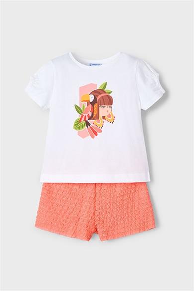 Mayoral Kız Çocuk 3-8 Yaş Papağan Desenli İkili Şortlu Takım 3211 Beyaz