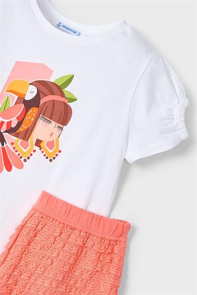Mayoral Kız Çocuk 3-8 Yaş Papağan Desenli İkili Şortlu Takım 3211 Beyaz