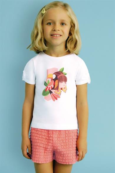 Mayoral Kız Çocuk 3-8 Yaş Papağan Desenli İkili Şortlu Takım 3211 Beyaz
