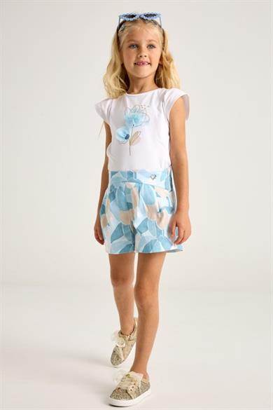 Mayoral Kız Çocuk 3-9 Yaş Çicek Desenli Şort 3905 Mavi