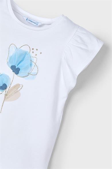 Mayoral Kız Çocuk 3-9 Yaş Çiçek Desenli Kısakol T-shirt 3002 Ekru