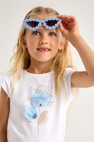 Mayoral Kız Çocuk 3-9 Yaş Çiçek Desenli Kısakol T-shirt 3002 Ekru