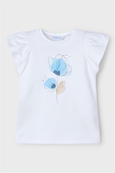 Mayoral Kız Çocuk 3-9 Yaş Çiçek Desenli Kısakol T-shirt 3002 Ekru