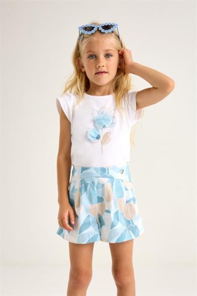 Mayoral Kız Çocuk 3-9 Yaş Çiçek Desenli Kısakol T-shirt 3002 Ekru