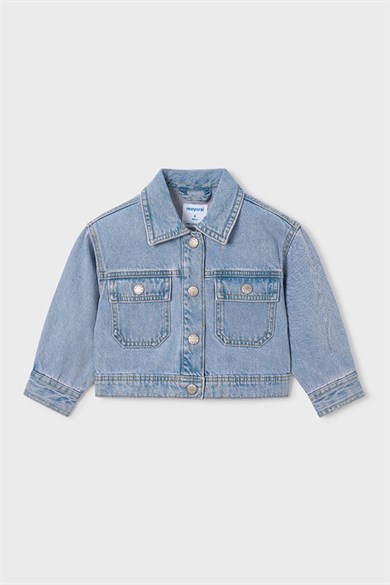 Mayoral Kız Çocuk 3-9 Yaş Eskitme Crop Denim Ceket Kot Mavi