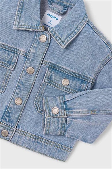 Mayoral Kız Çocuk 3-9 Yaş Eskitme Crop Denim Ceket Kot Mavi