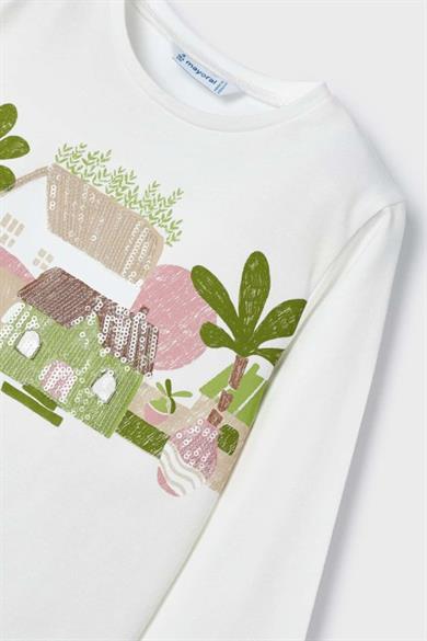 Mayoral Kız Çocuk 3-9 Yaş İşlemeli Uzun Kol T-shirt 3093 Krem