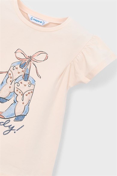 Mayoral Kız Çocuk 3-9 Yaş Kabartma Desenli Kısa Kol T-Shirt Somon
