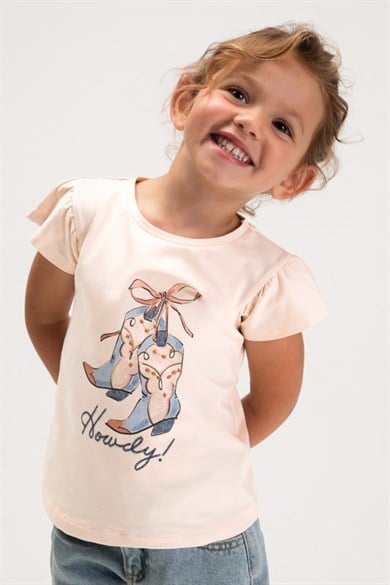 Mayoral Kız Çocuk 3-9 Yaş Kabartma Desenli Kısa Kol T-Shirt Somon