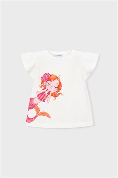 Mayoral Kız Çocuk 3-9 Yaş Kabartma Desenli Kısa Kol T-Shirt Ekru