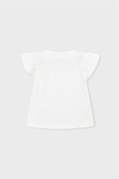 Mayoral Kız Çocuk 3-9 Yaş Kabartma Desenli Kısa Kol T-Shirt Ekru