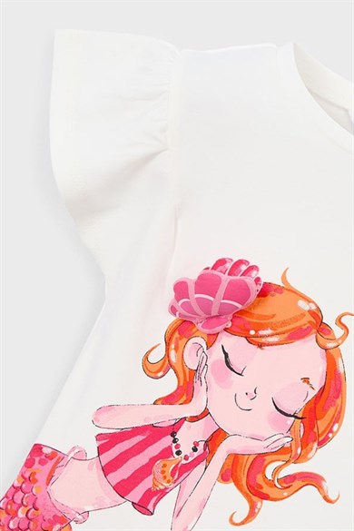 Mayoral Kız Çocuk 3-9 Yaş Kabartma Desenli Kısa Kol T-Shirt Ekru