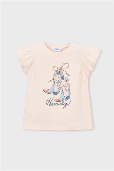 Mayoral Kız Çocuk 3-9 Yaş Kabartma Desenli Kısa Kol T-Shirt Somon